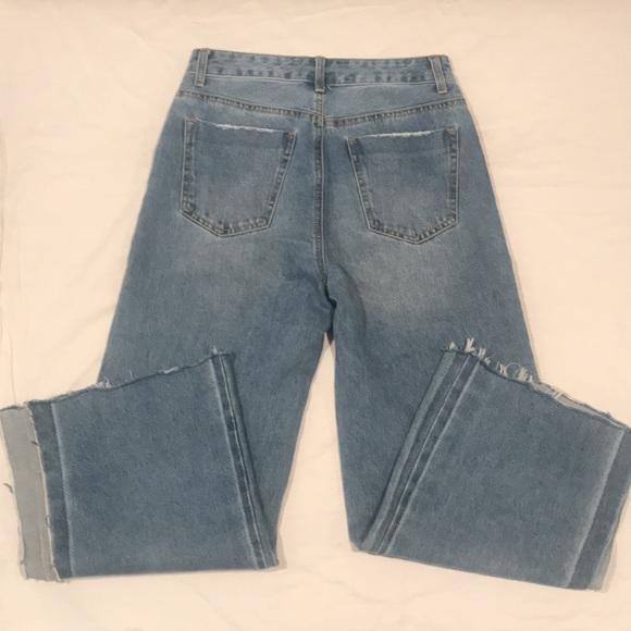 Blank Paige Denim Collection Wide Leg Mid Rise Med Wash Frayed Hem Slit Side S - Picture 10 of 16